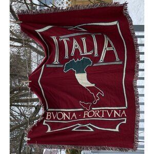 Italy Map Country Blanket Throw Woven Buona Fortuna Good Fortune Fringe
